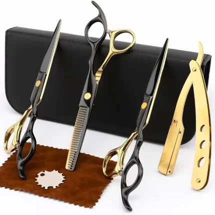 New 7pcs Professional Hairdressing Scissors Set - 15.24cm Stainless Steel Flat & Thinning Shears with Vintage Folding Razor for Men & Women - Ideal for Home & Salon Use