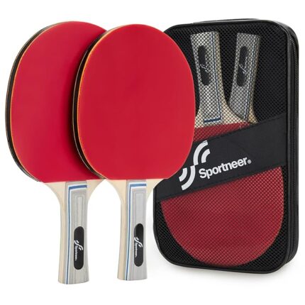 New Table Tennis Racket Sportneer 2 PCS 4 Star Table Tennis Bats Red and Black Double-Sided Table Tennis Set with a Storage Bag for Children Adult Games School Exercise Gift for Boys Girls