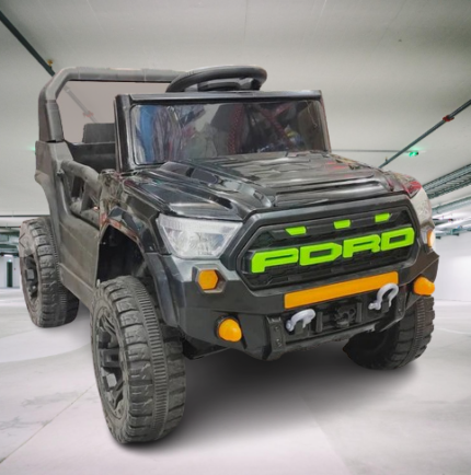 Black Off-Road Electric Ride-On Jeep for Kids – LED Lights & Rugged Design