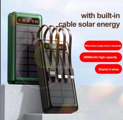 Solar Power Bank -Fast charging Power Bank -10000 mah Solar Power Bank With 4 Cable - Solar Powered Fast Charging - Fast charging supported -Compatible With , I phone ,Android And All Other Devices - Fast Supported Power Bank- 10000 MAH SOLAR POWER BANK.