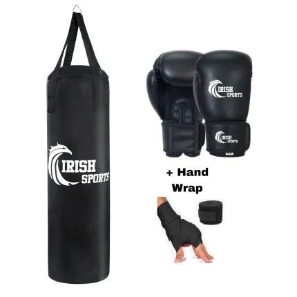IRISH SPORTS | Boxing Kit ( 3 in 1) | Boxing Punching Bag (Unfilled 3 & 4 feet), Boxing Gloves (10,12oz) & Hand Wrap (4 Meter) | All Products Are in Premium Quality