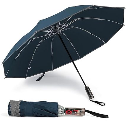 ESPERO Umbrella, Big Sun Protection Umbrella With Reflective Strip, Reverse Open Windproof & UV Protection Anti-Slip Handle Lightweight 95% UV Block for Men, Women & Kids Ideal for Rain & Sun Coverage