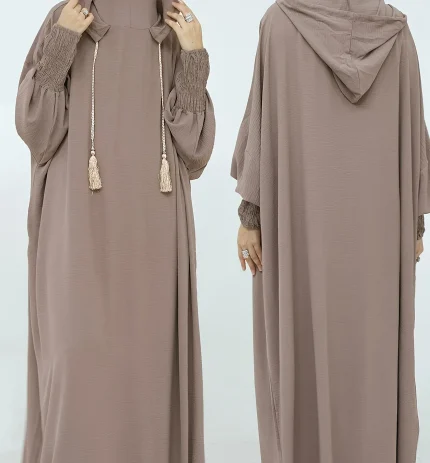 Muslim Hooded Robe - Olive Green, Middle Eastern Arab Turkish Style, Casual Loose Fit with Long Sleeves and Tassel Detail