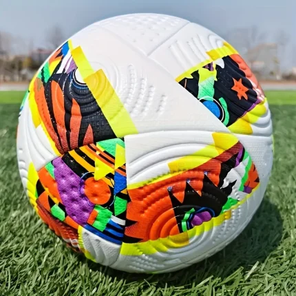 Durable No. 5 Soccer Ball - Seamless Imitation Faux Leather, Anti-Burst & Wear-Resistant, for Adult Training & Match Play, White with Colorful Abstract Design
