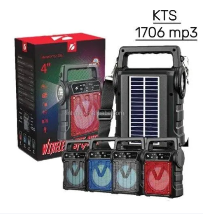KTS 1706 Portable Solar Rechargeable Bluetooth Speaker With LED Torch Light USB Memory Card Supported Loud & Clear HiFi Sound Woofer Speaker