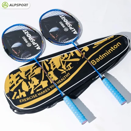 ALPSPORT AIR Carbon Fiber Badminton Set Double Carbon Fiber Badminton + ALP Black Golden Badminton Bag High Strength Carbon Fiber 10U G6 Maximum Support 30LBS 100% Official Genuine Suitable For Outdoor Sports Team Games Training Competition