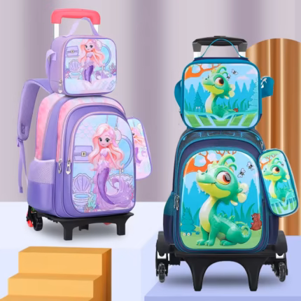 School Wheeled Backpack Bag School Bag with Wheels Trolley Satchel Kids Rolling Backpack for Girls School Trolley Bag