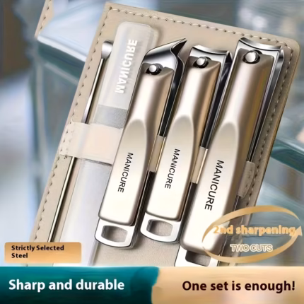 Seiko Nail Clipper 5pcs Set, 2 Times Sharpened, Sharp And Durable, 1 Complete Set with Ear Spoon, Carefully Selected Steel Precision Grinding, Stainless Steel Nail Clipper Set Anti-Splash Rotating Bag Five-Piece Set Nail Pliers Complete Set Oblique