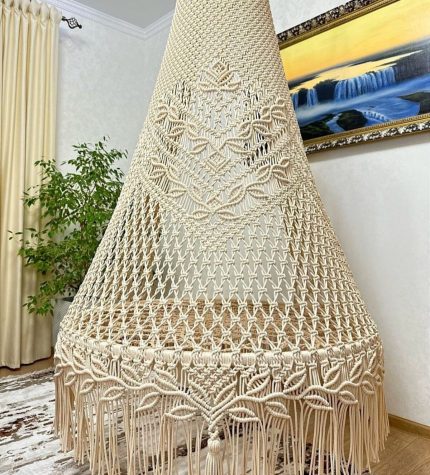 Ivory Oasis: 40Lx40Wx72H-Inch Off-White Macrame Swing Chair”