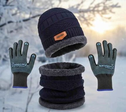 4 pcs winter knitted beanie cap neck warmer gloves set for men's & women's