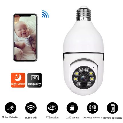 Wifi Bulb Camera 1080p Full HD PTZ 360 Rotate Day and Night Vision CCTV Security Protection Audio Record Video Surveillance Camera Wireless Indoor