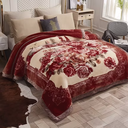 1pc Winter Essential Double-layer Thickened Raschel Flannel Blanket Windproof Breathable Double